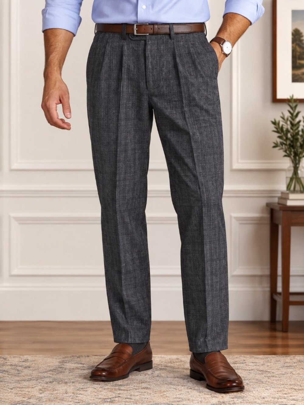 Gray Plaid Men's Trousers